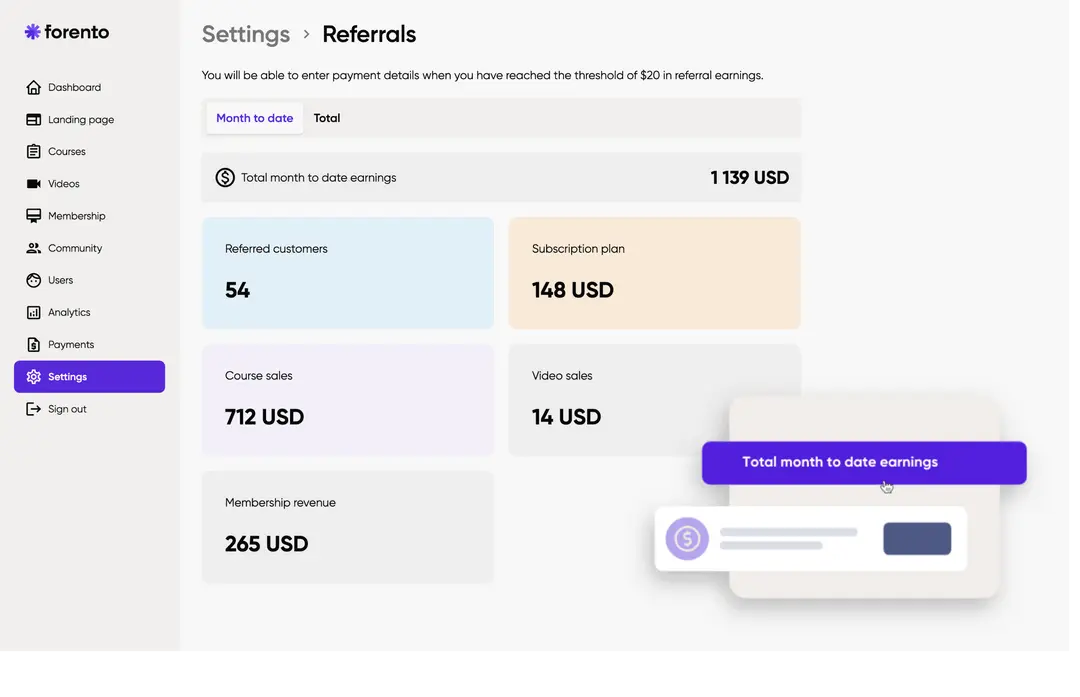 Forento referral program commission breakdown
